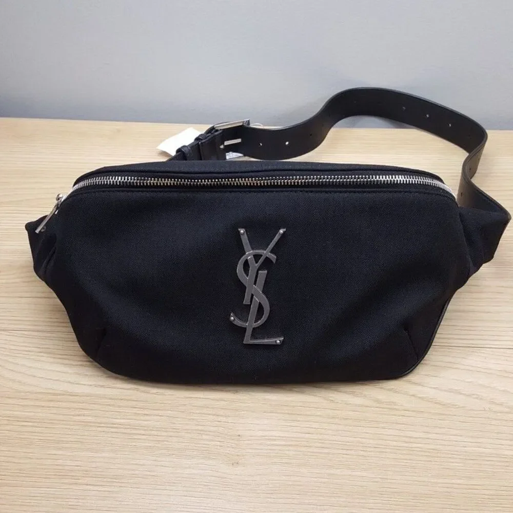 SAINT LAURENT Marsupio Black Canvas Belt Bag Logo Monogram Authentic Luxury YSL